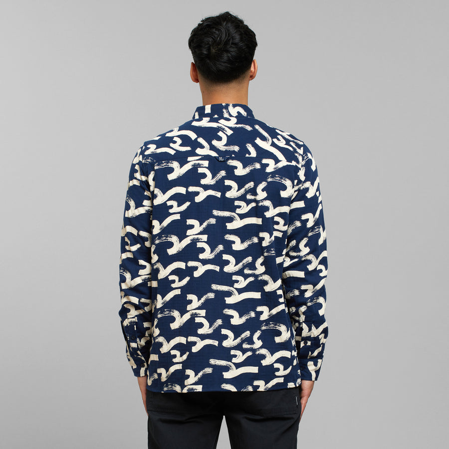 Dedicated - Dedicated Hemd Rute Brushed Waves Navy - Grünbert