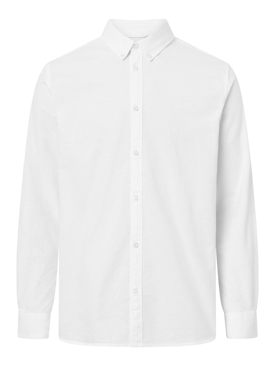 KnowledgeCotton Apparel - Knowledge Hemd Costom tailored fit small owl oxford shirt - GOTS/Vegan Bright White - Grünbert